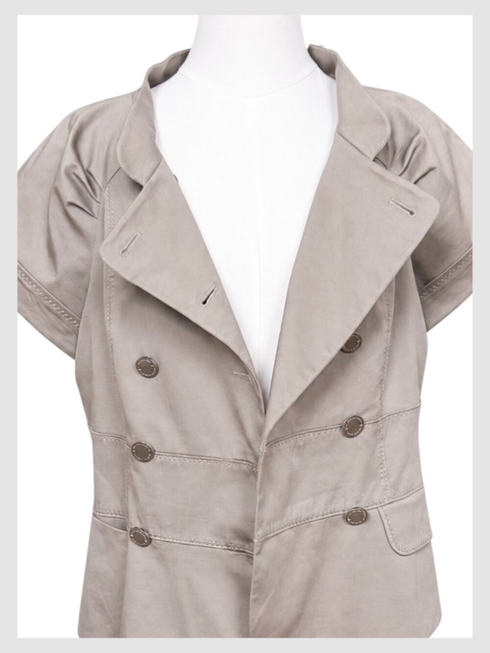 BCBGMAXAZRIA Double-Breasted Mock Neck Blazer Top Taupe Beige M - Picture 10 of 14